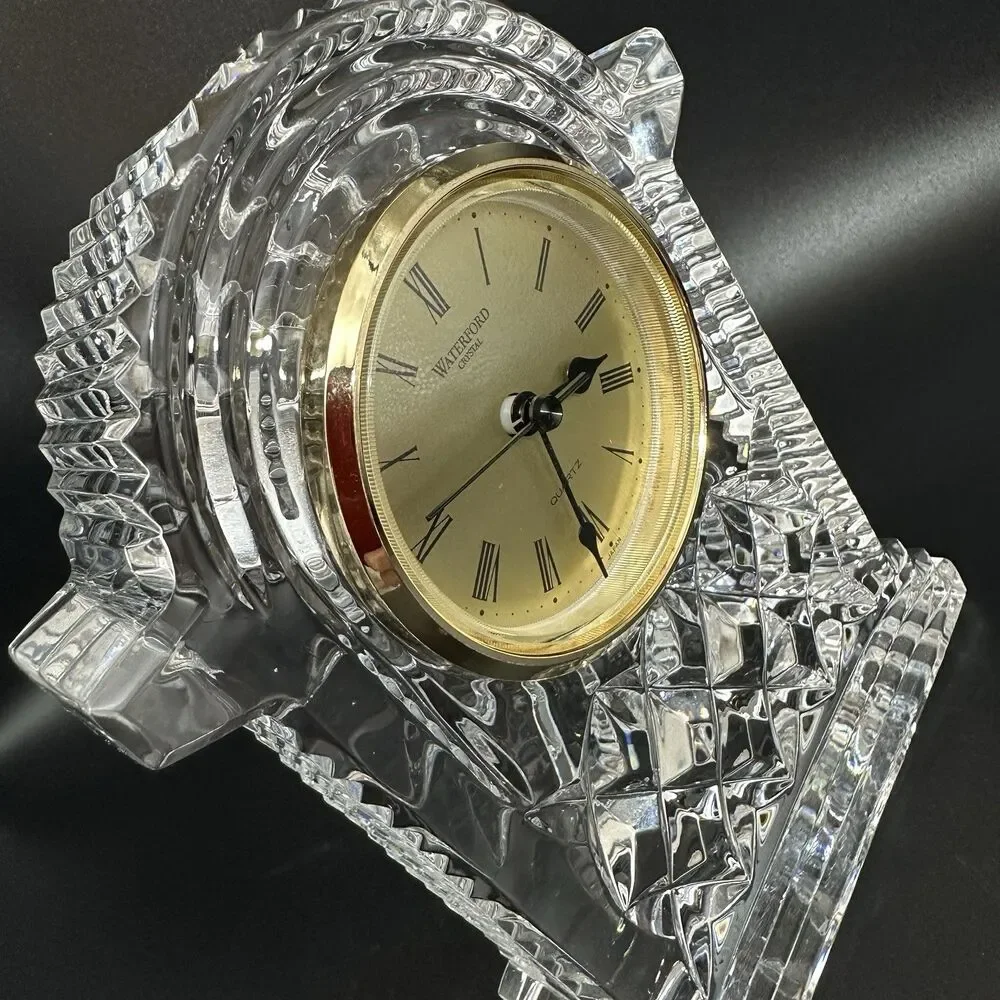 Waterford Crystal Lismore Carriage Clock Quartz Mantel Desk Tabletop Vintage